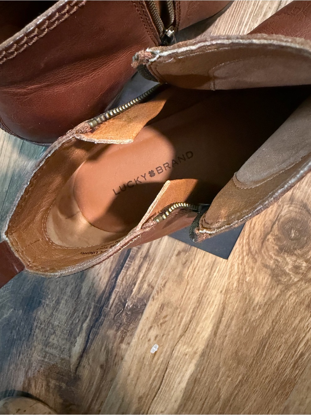 Lucky Brand Brown Leather Zip Ankle Booties